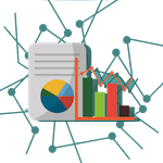 Grafik mit Netzwerk, Charts und Infoblatt